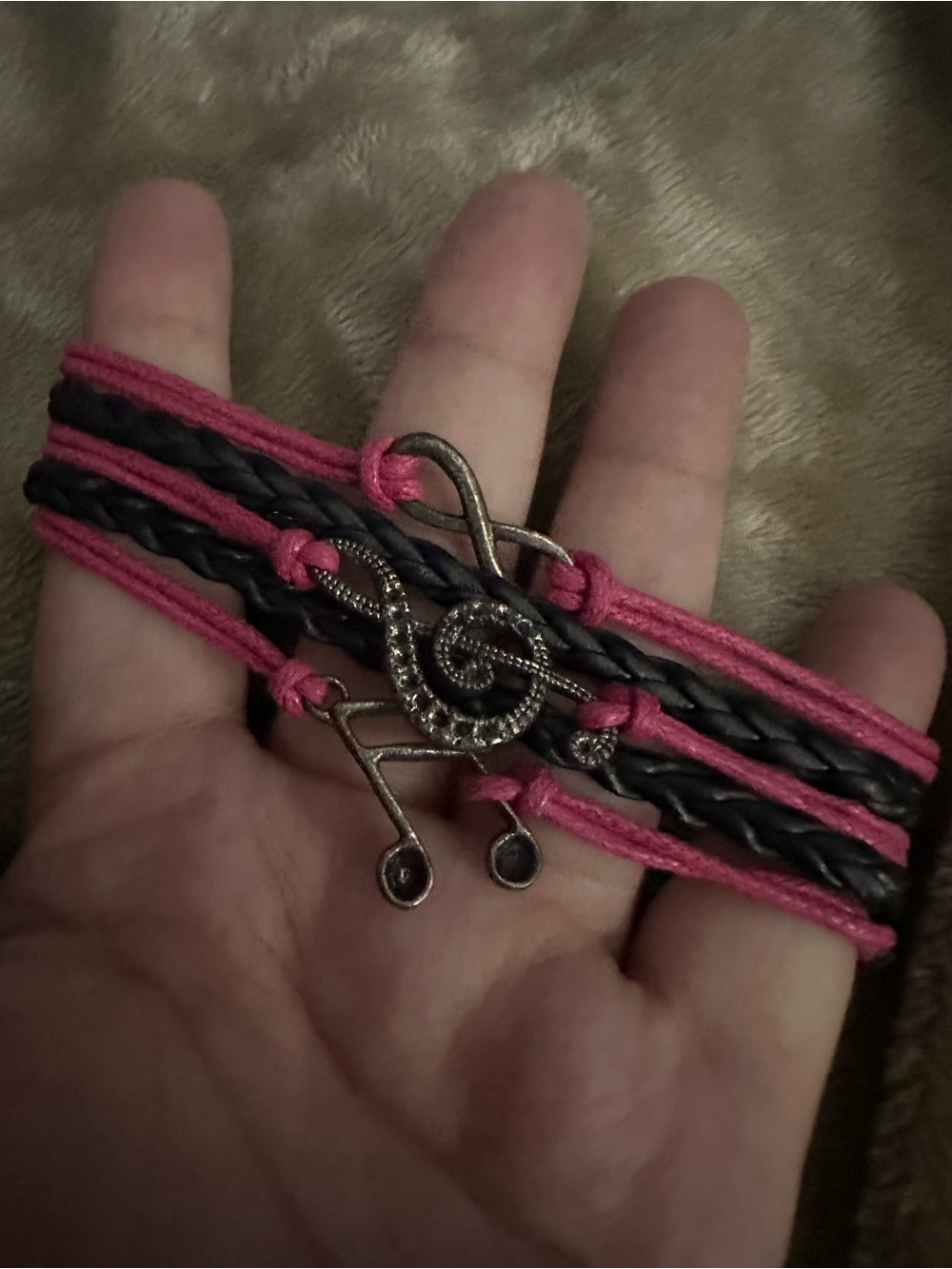 Pink and Black Treble Clef Multi-Strand Bracelet
